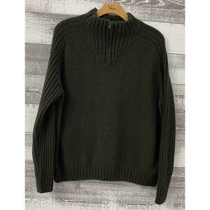 Lands End Men's XXL Sweater Green 100% Lambs Wool Ribbed 1/4 Zip Pullover